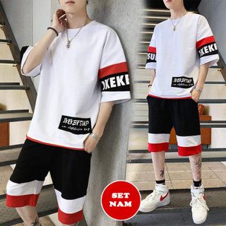 Bộ Quần Áo Thun Nam Thể Thao Mùa Hè IKEKBFSUP Phối Màu Và Họa Tiết Chữ Trẻ Trung