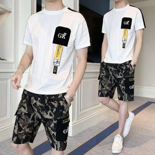 Bộ Quần Áo Thun Nam Thể Thao Mùa Hè Ngắn Tay In Họa Tiết Trẻ Trung Kết Hợp Quần Short Rằn Ri Cá Tính