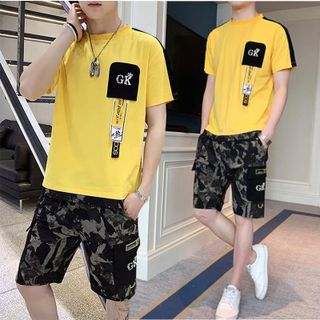 Bộ Quần Áo Thun Nam Thể Thao Mùa Hè Ngắn Tay In Họa Tiết Trẻ Trung Kết Hợp Quần Short Rằn Ri Cá Tính