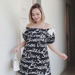 ĐẦM TAY NGẮN RỚT VAI IN CHỮ CÁ TÍNH