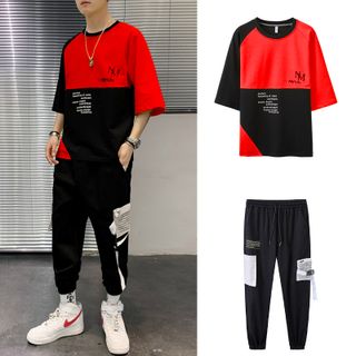 Bộ Quần Áo Thun Nam Mùa Hè Áo Ngắn Tay NM Phối Quần Jogger Túi Hộp Cá Tính