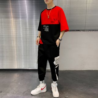Bộ Quần Áo Thun Nam Mùa Hè Áo Ngắn Tay NM Phối Quần Jogger Túi Hộp Cá Tính