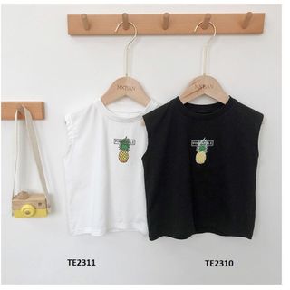 Áo thun sát nách in hình trái dứa màu đen