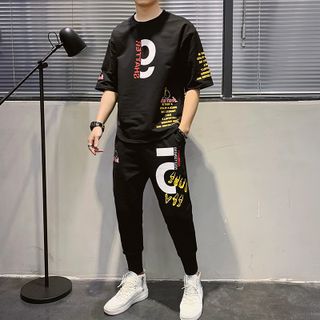 Bộ Đồ Thun Nam Thể Thao Áo Số 9 Ngắn Tay Kết Hợp Quần Jogger Bo Gấu Phối Họa Tiết Chữ SHATTER