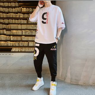 Bộ Đồ Thun Nam Thể Thao Áo Số 9 Ngắn Tay Kết Hợp Quần Jogger Bo Gấu Phối Họa Tiết Chữ SHATTER