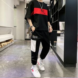Bộ Bồ Thun Nam Thể Thao Ngắn Tay In Hình NM AJYE Kết Hợp Quần Jogger Túi Hộp Phối Dây Cá Tính