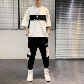Bộ Bồ Thun Nam Thể Thao Ngắn Tay In Hình NM AJYE Kết Hợp Quần Jogger Túi Hộp Phối Dây Cá Tính