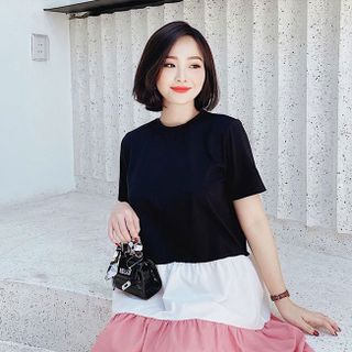 ĐẦM XÒE TAY NGẮN PHỐI 3 MÀU XINH XẮN