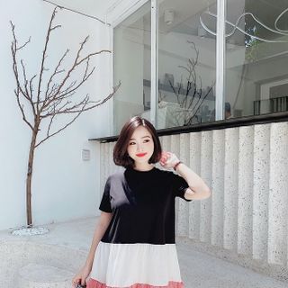 ĐẦM XÒE TAY NGẮN PHỐI 3 MÀU XINH XẮN