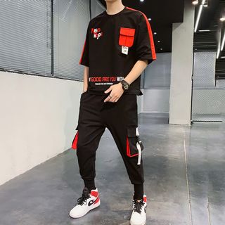 Bộ Quần Áo Thun Nam Thể Thao Ngắn Tay In Họa Tiết NEIGHBOR Kết Hợp Quần Jogger Túi Hộp Phối Dây