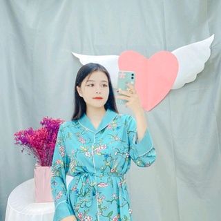 Đồ ngủ pijama quàb dài tay dài kèm dây thắt lưng chất lụa in 3D hàng qc siêu sang giá sỉ