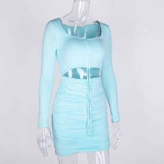 Đầm Body Blue Pastel dây rút ngực nhún eo