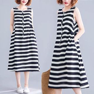 ĐẦM SUÔNG SỌC NHÚN EO - DT1265