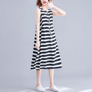 ĐẦM SUÔNG SỌC NHÚN EO - DT1265