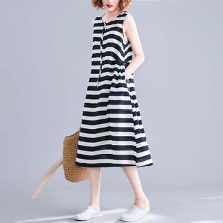 ĐẦM SUÔNG SỌC NHÚN EO - DT1265