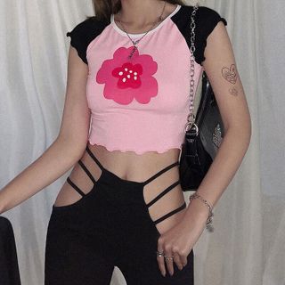 Áo Croptop Hồng Pinky Flower