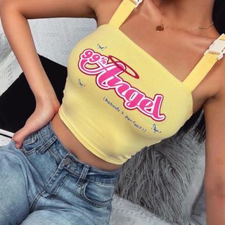 Áo Croptop Nữ Angel Vàng Dây Khoá