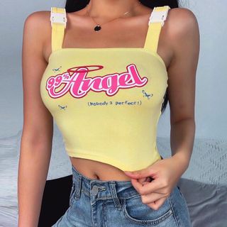 Áo Croptop Nữ Angel Vàng Dây Khoá