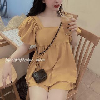 Set Baby Doll Áo Tay Bồng Phối Váy