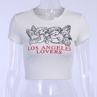 Áo Croptop Trắng Ôm Body Los Angeles Lovers