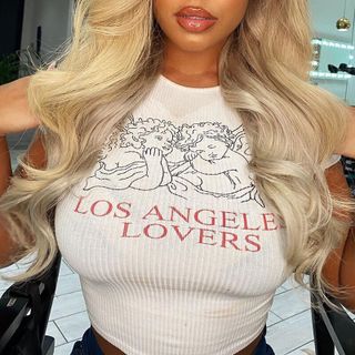 Áo Croptop Trắng Ôm Body Los Angeles Lovers
