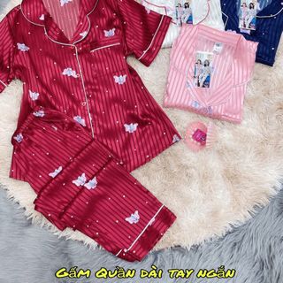 Bộ pijama chất gấm quần dài tay ngắn giá sỉ