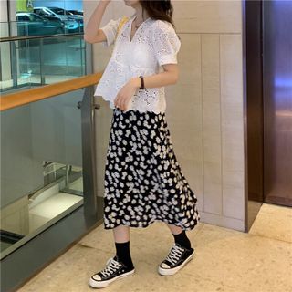Chân váy Maxi ulzzang hoa cúc hàn quốc