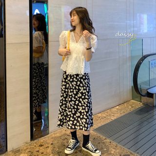 Chân váy Maxi ulzzang hoa cúc hàn quốc