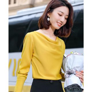 Áo Sơ Mi Công Sở Cổ Đỗ Màu Vàng Tay Dài Thanh Lịch
