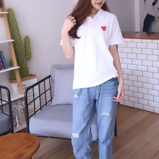Áo Thun Nam Nữ Cổ Bẻ Thêu Tim