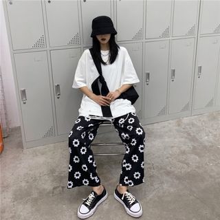 Quần suông cullotes hoa cúc ulzzang