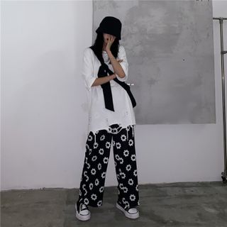 Quần suông cullotes hoa cúc ulzzang