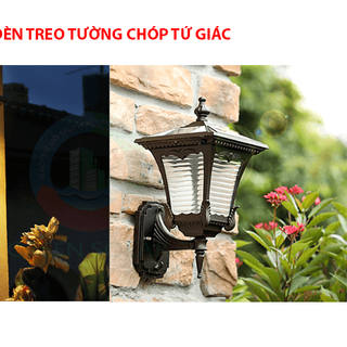 Đèn treo tường chóp tứ giác vàng đồng dùng năng lượng mặt trời - Tự sáng không dùng điện