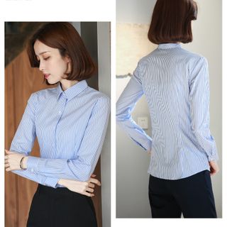 Áo sơ mi nữ kẻ sọc xanh tay dài cao cấp LC-STORE