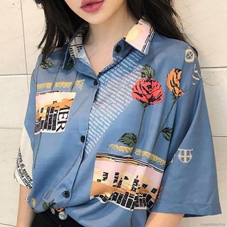 Áo sơ mi họa tiết nền xanh dương