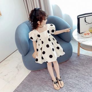 Ri 7 - Váy tơ đũi chấm bi tay bồng cho bé