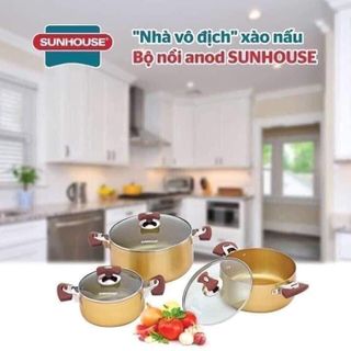 Bộ nồi sunhouse 6634 mạ vàng