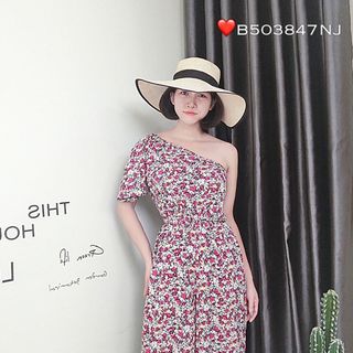 Jumpsuit hoa nhí lệch vai - Mua jumps dài suông rẻ đẹp tại HCm giá sỉ