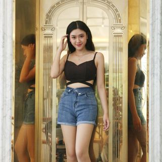 Short jean cạp kiểu