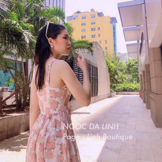 Đầm xoè voan hoa nhúng eo - mua đầm voan hoa hai dây đẹp giá rẻ