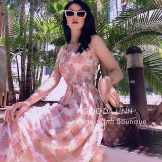 Đầm xoè voan hoa nhúng eo - mua đầm voan hoa hai dây đẹp giá rẻ