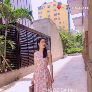 Đầm xoè voan hoa nhúng eo - mua đầm voan hoa hai dây đẹp giá rẻ