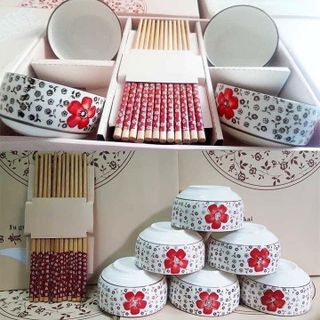 Bộ 6 Chén Đũa Hoa Kiểu Nhật Cao Cấp