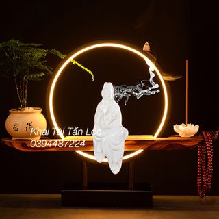 Bộ đế gỗ đèn led thác khói để đặt tượng 6 món ( không kèm tượng )