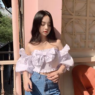 Áo kiểu bẹt vai nơ Bướm