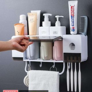 Kệ để đồ nhà tắm đa năng, nhả kem tự động 3 cốc