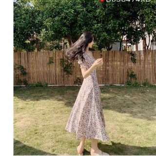 Đầm xoè voan hoa xẻ tà - Mua đầm hoa nhí tay phồng cực xinh
