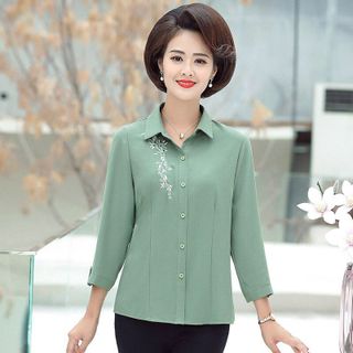 Áo sơ mi trung niên nữ cao cấp, phối hoa thanh lịch NV0165 giá sỉ