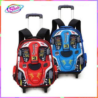 Balo cần kéo trẻ em in hình siêu xe loại 6 bánh xe cao cấp có chức năng chống gù lưng