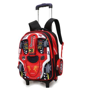 Balo cần kéo trẻ em in hình siêu xe loại 6 bánh xe cao cấp có chức năng chống gù lưng